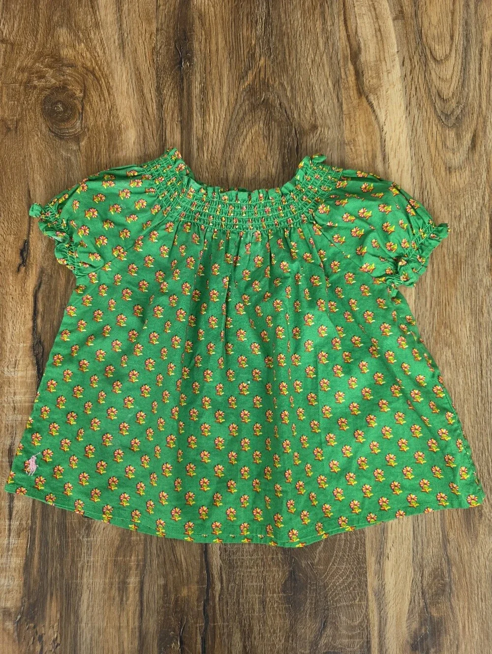 Ralph Lauren Baby Girl's Floral Smocked Cotton Top and Pant Set Size 12m